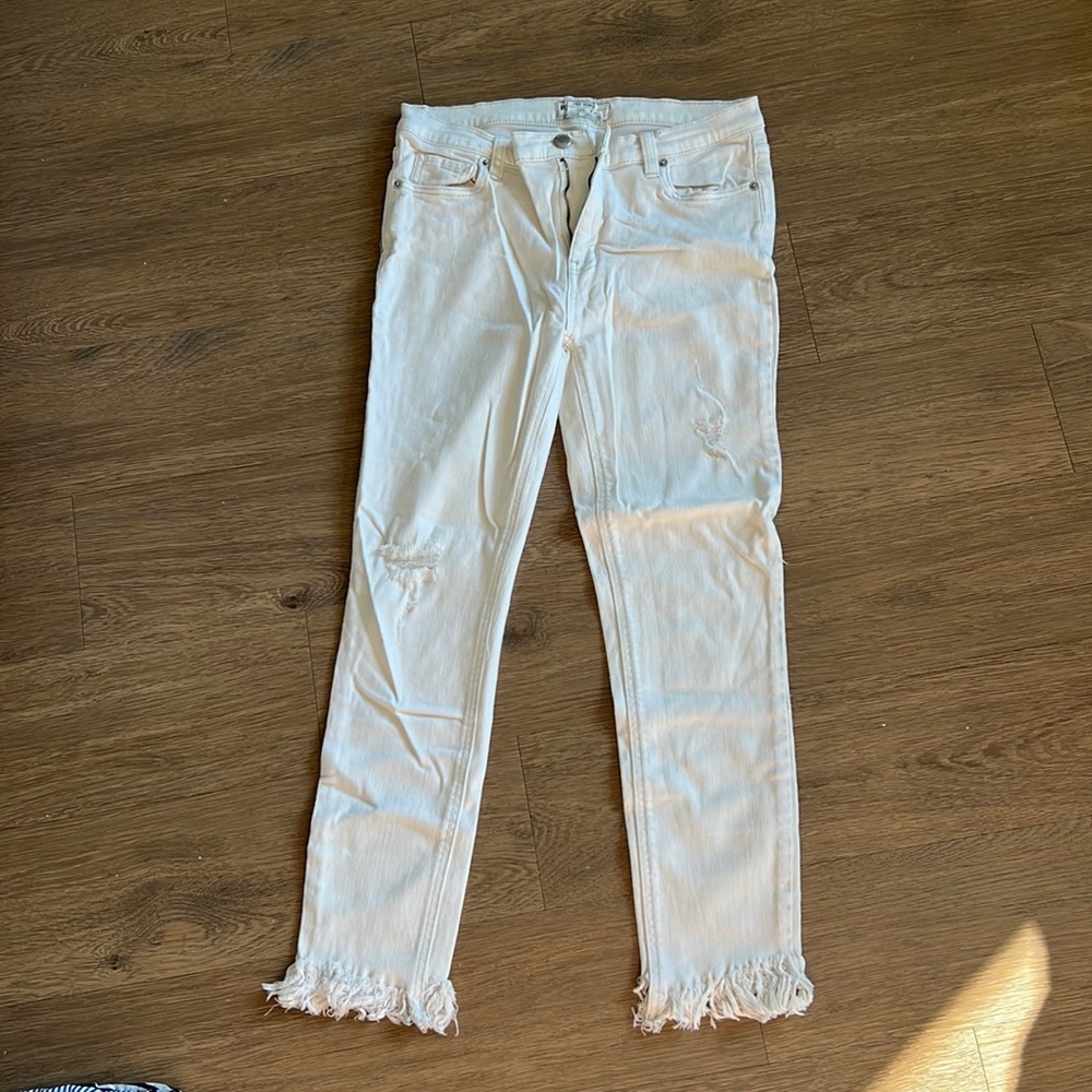 Free People white distressed ankle jeans